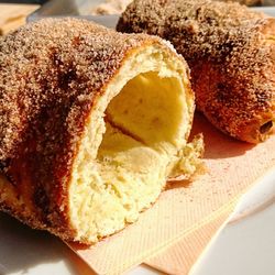 Close-up of bread in plate on table