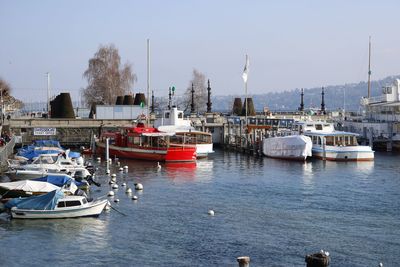 Boats moored in harbor