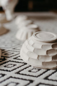 Close-up of chess pieces on table