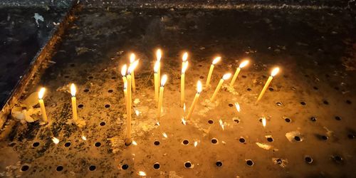 Close-up of illuminated burning candles