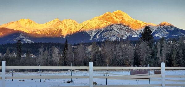 Scenic view of snowcapped mountains against sky