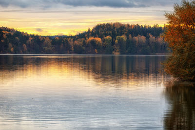 Scenic view of lake against sky during sunset