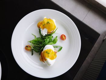 High angle view of breakfast on table