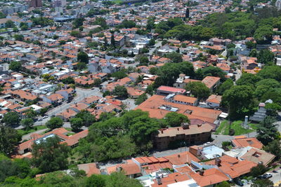 High angle view of houses in town