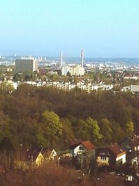 View of built structures against clear sky