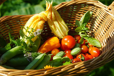 Close-up of vegetables in wicker basket