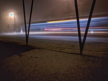 Light trails on road at night