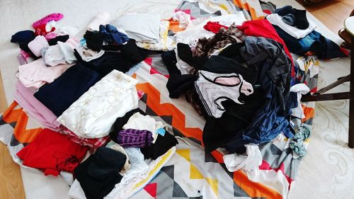 High angle view of multi colored umbrellas