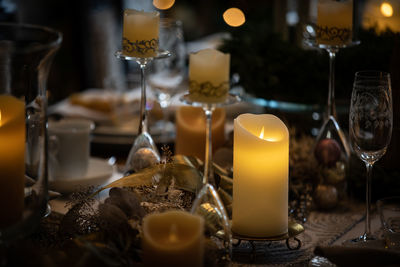 Close-up of christmas decorations on table