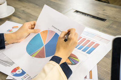 High angle view of human feet on the table