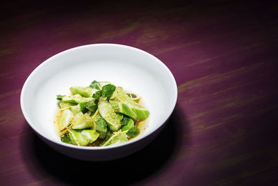 High angle view of meal served in bowl