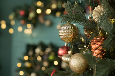 Close-up of illuminated christmas tree