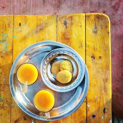 Directly above shot of breakfast on table