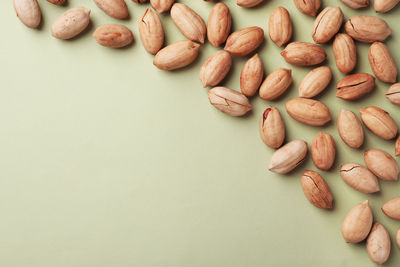 High angle view of almonds on table
