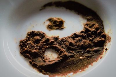 High angle view of chocolate cake in plate