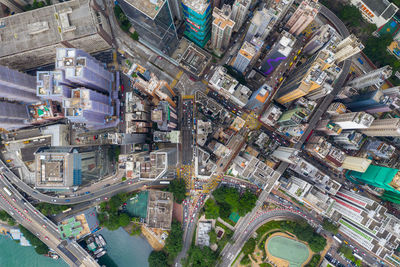 High angle view of street amidst buildings in city