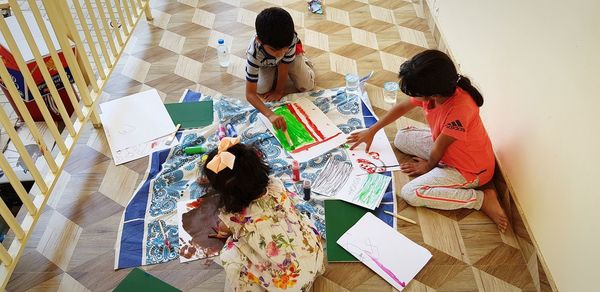 High angle view of people working