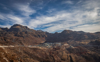 Himalayan breathtaking landscape with bright blue sky