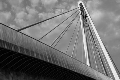 Low angle view of suspension bridge against sky