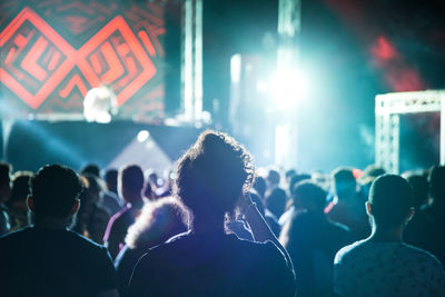 Rear view of people enjoying at music concert