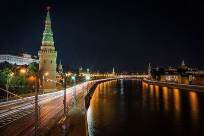 Bridge over river at night