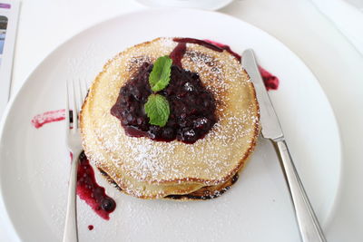 High angle view of cake in plate