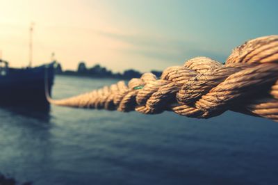 Close-up of rope tied to boat