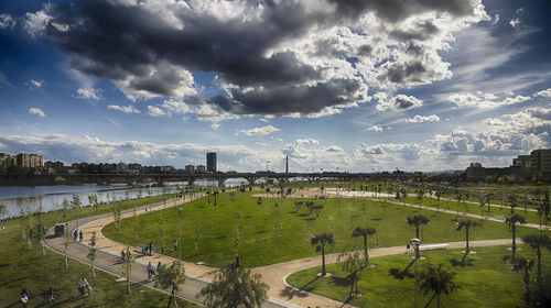 Scenic view of landscape against cloudy sky