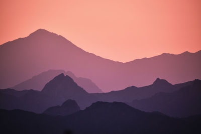 Scenic view of silhouette mountains against sky during sunset