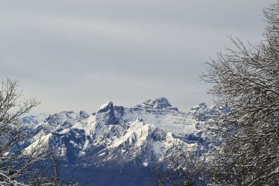 Scenic view of snowcapped mountains against sky