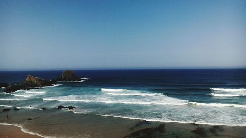 Scenic view of sea against clear sky