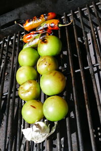 High angle view of fruits in container