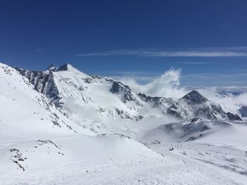 Scenic view of snowcapped mountains against sky