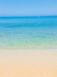 Scenic view of sea against clear blue sky