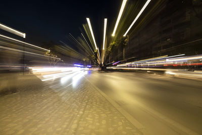 Light trails on road at night