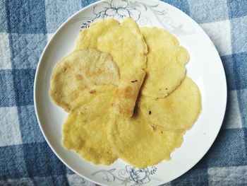 High angle view of breakfast served on table