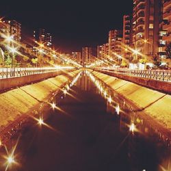 Bridge over river at night