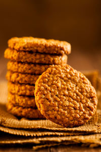 Close-up of cookies against black background