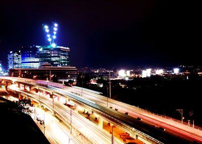 Light trails on road at night