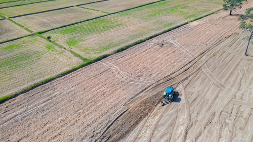 High angle view of people on field