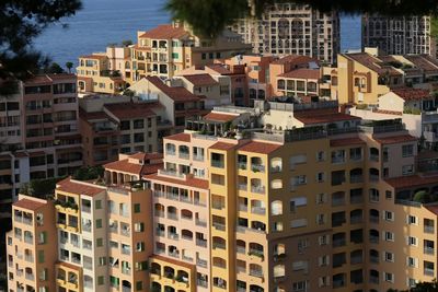 High angle view of buildings in city