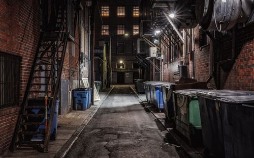 Dark abandoned alley at night