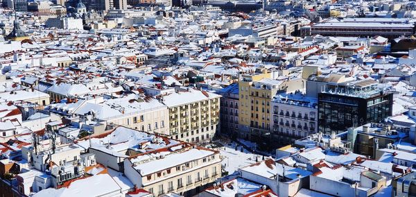 High angle view of buildings in city