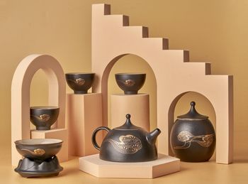 Close-up of containers on table