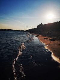 High angle view of sea during sunset