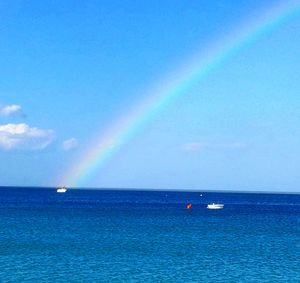 Scenic view of rainbow over sea