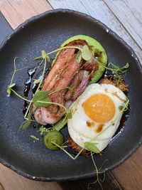 High angle view of breakfast served on table