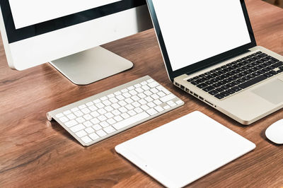 High angle view of laptop on table