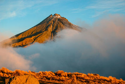 Panoramic view of volcanic mountain against sky