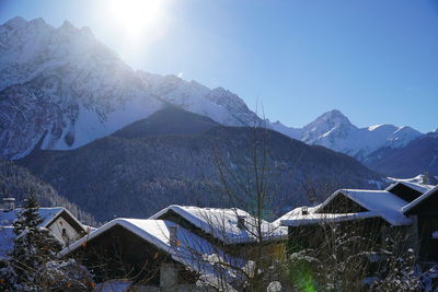 Scenic view of snowcapped mountains against sky